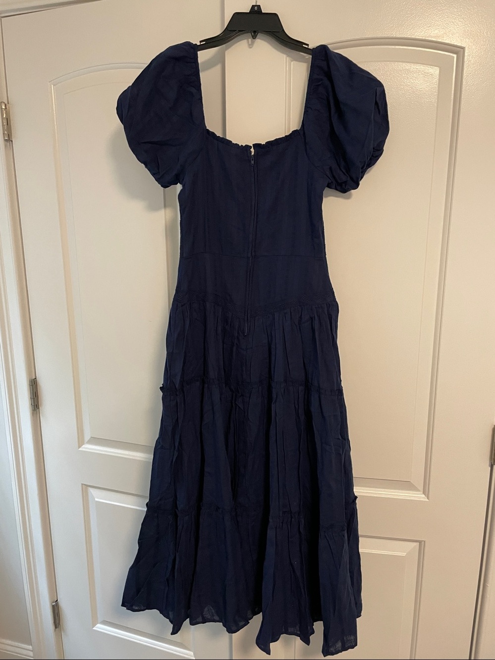 Women's Navy Puff-Sleeve Midi Dress - Unbranded - Picture 2 of 4